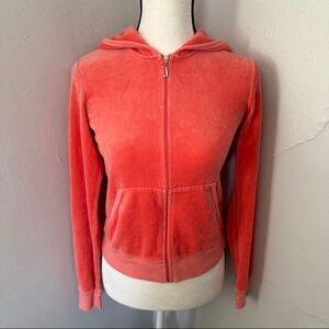 Juicy Couture Y2K Vintage Velour Zip Up Sweatshirt Hot Pink Coral Large